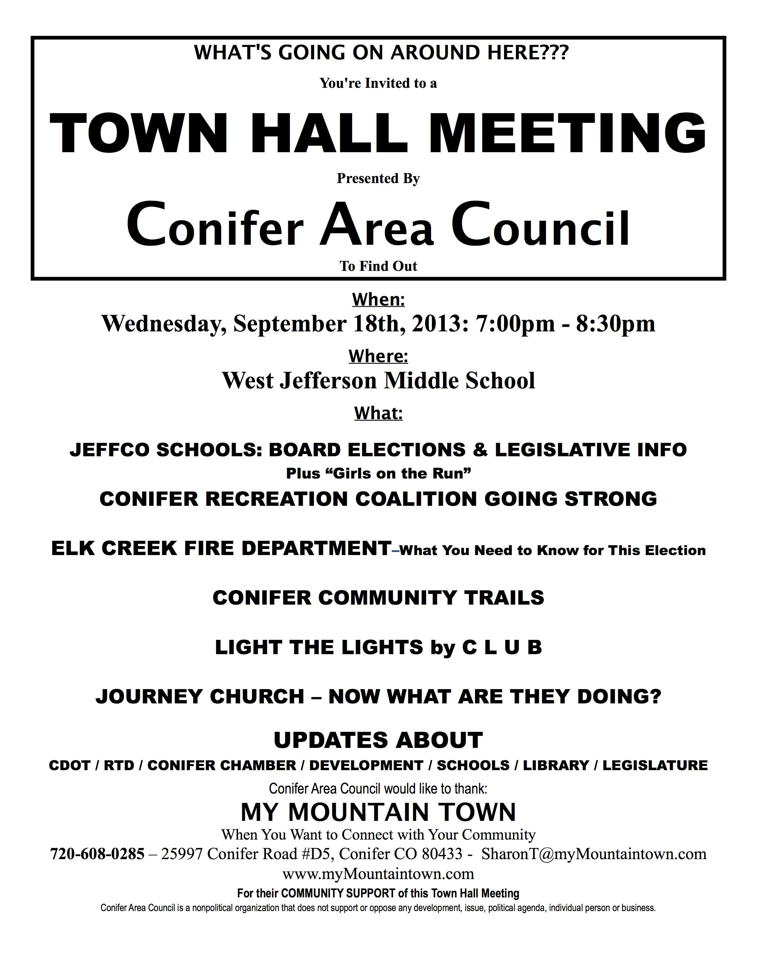 Conifer Town Hall Meeting Flyer